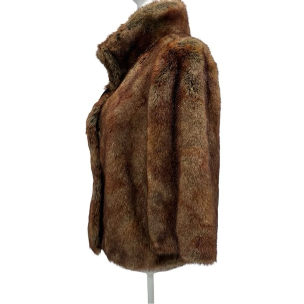 Abbie Mags Vintage Brown Faux Fur Cropped Jacket Size Large Old Money - Picture 10 of 14